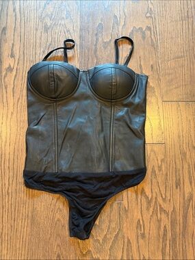 Aqua leather like corset